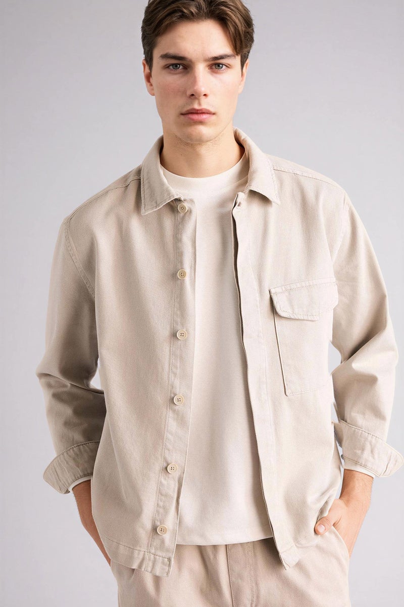 DeFacto Beige Man Cotton Boxy Fit Shirt Casual - Image 3